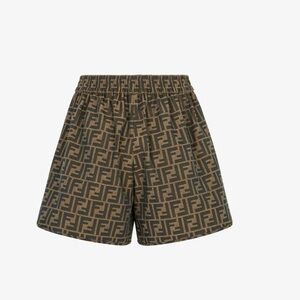 Fendi Women Brown Canvas Shorts FF Motif Monogram Logo Jacquard Size IT 38